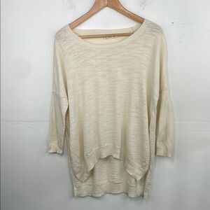 Anthropologie Moth Womans Ivory Tan Sweater Oversized Long Tunic Slits size XS